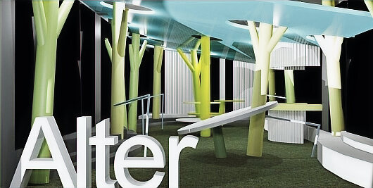 Alter Shop fashion boutique with green tree-like structures