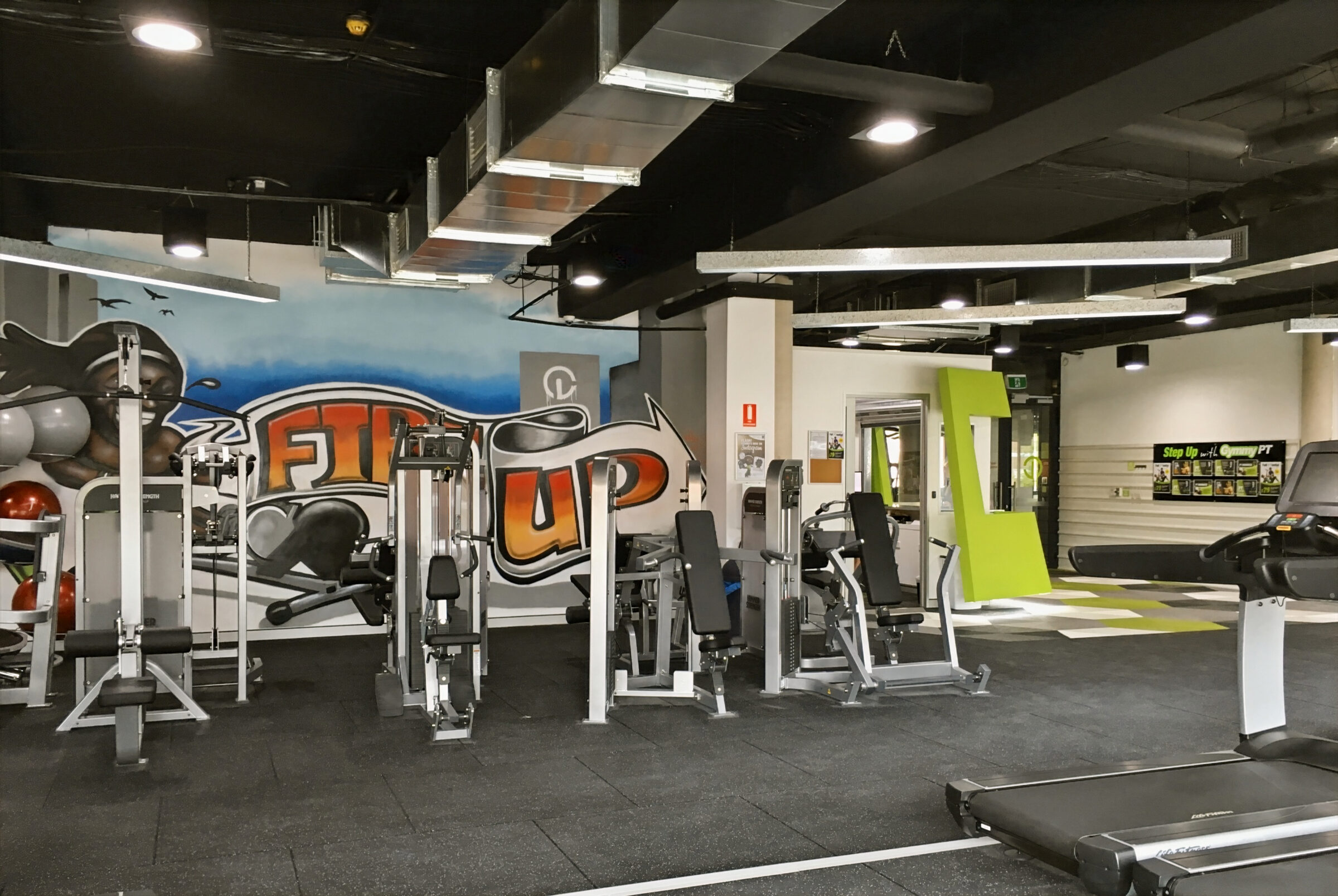 Club Lime fitness floor and graffiti wall